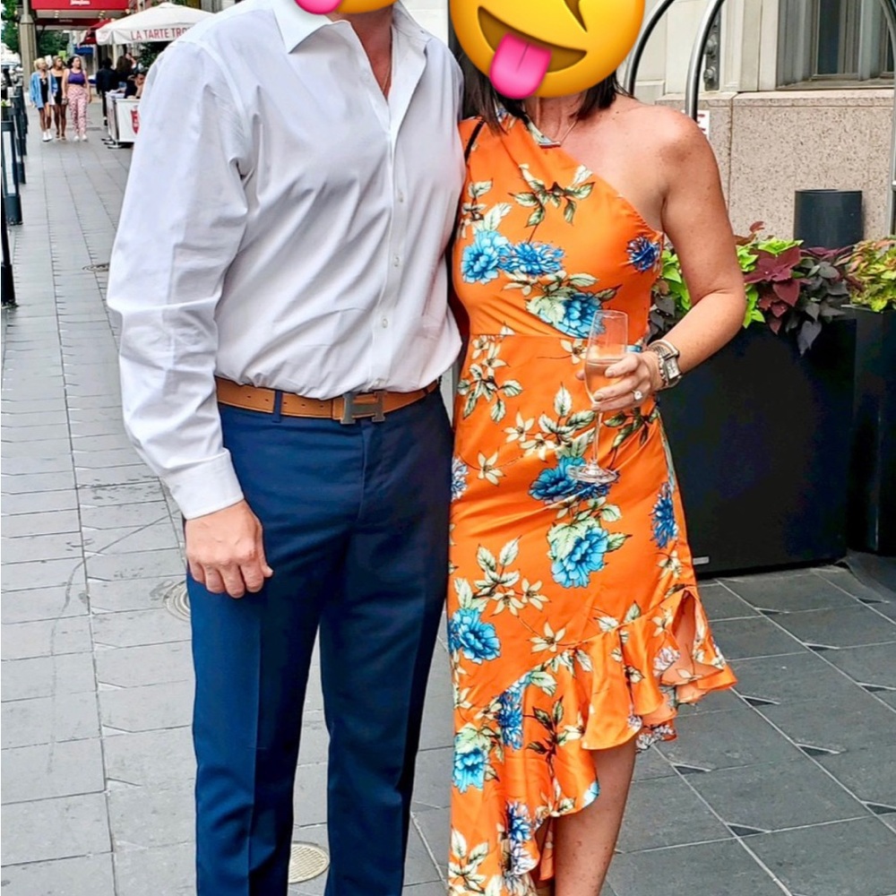 VENUS Orange and Blue Asymmetrical Dress